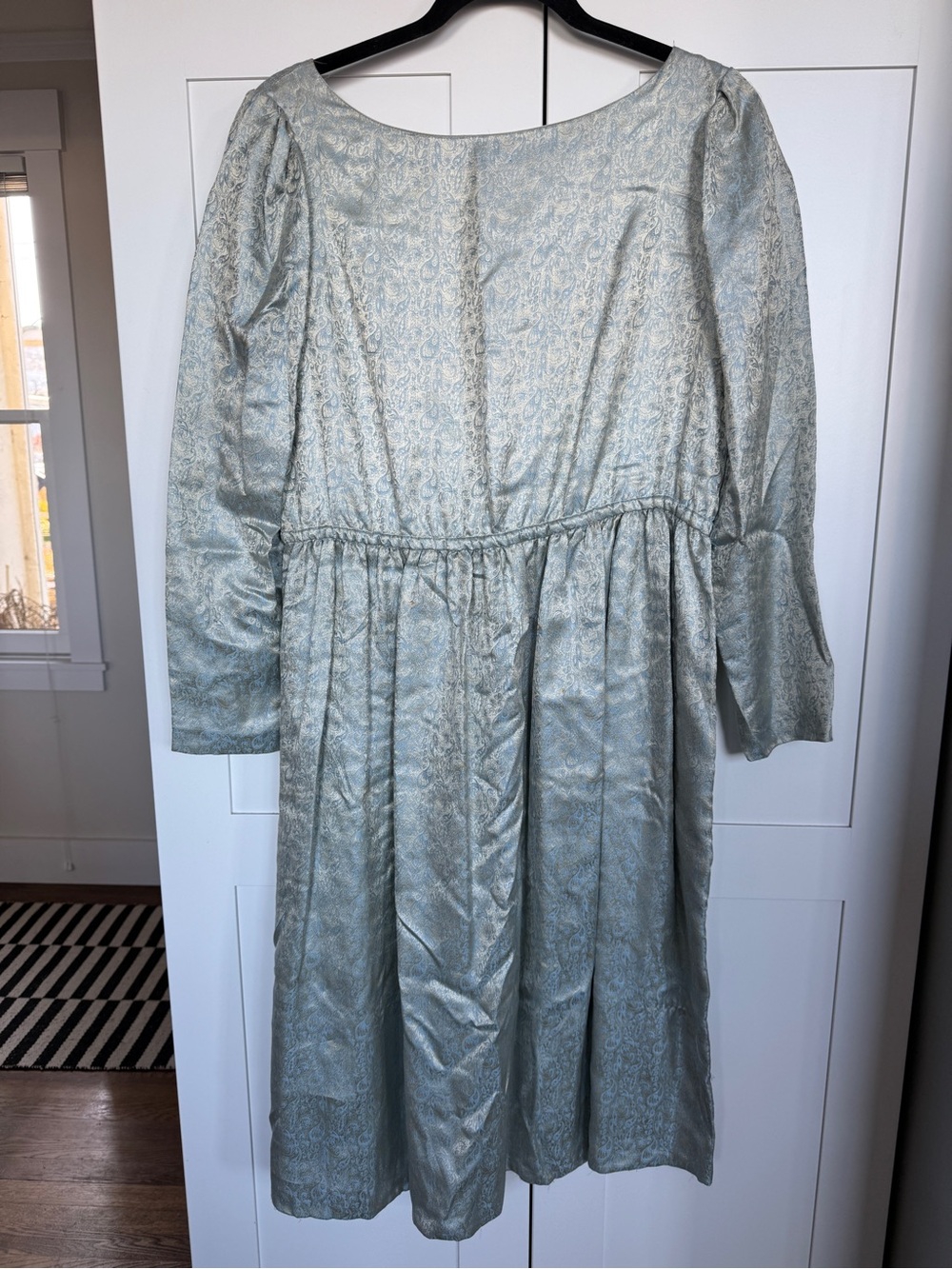 Light Blue Paisley Silk Brocade Midi Dress